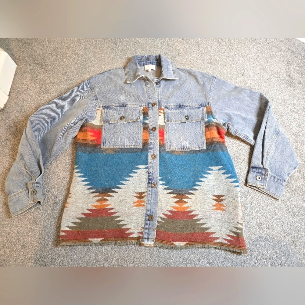 Entro Southwest Western Aztek Denim Shacket Ladies Size Small